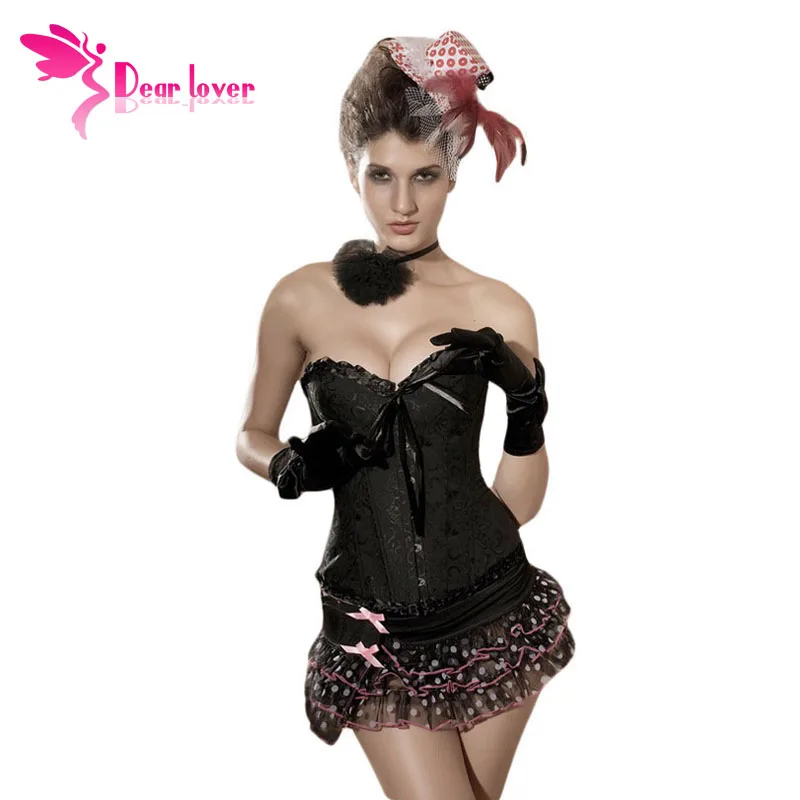 Dear Lover Sexy Corselet Women Satin Overbust Embroidered Corset with G