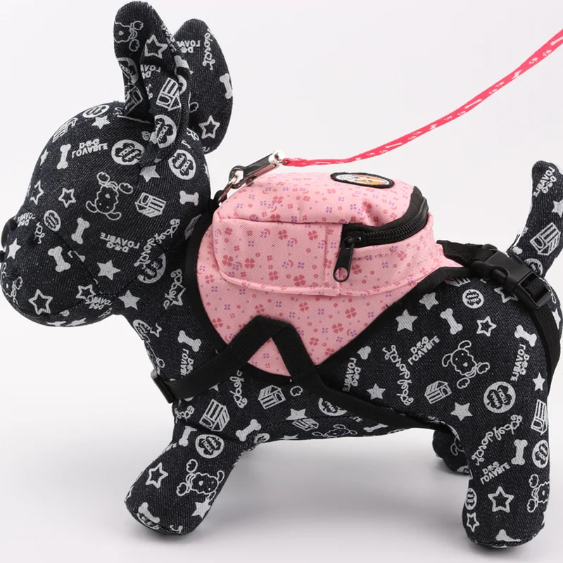 Dog Harness Backpack 2 in 1 Function Pet Collar Leash Length Adjustable