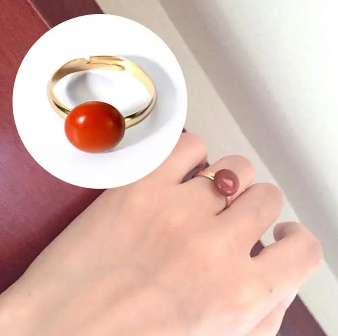 

New Listing natural red round stone vintage court adjustable female alloy ring jewelry