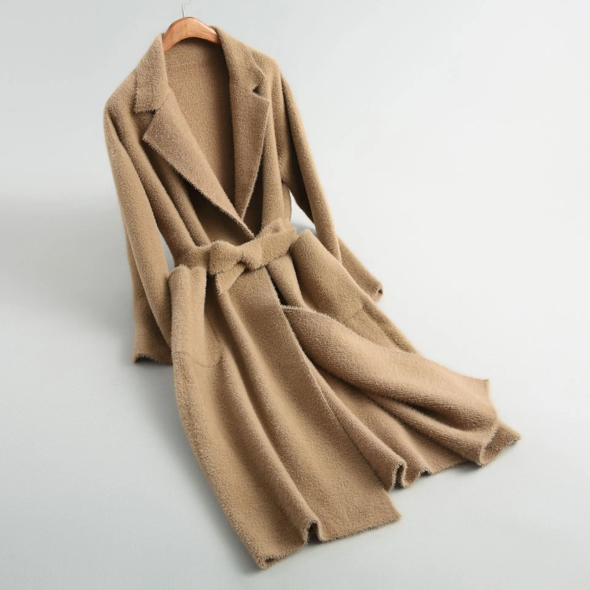 Зимнее женское пальто с поясом, длинное женское вязаное пальто из искусственного шерсти, кашемировое пальто из альпаки, женское длинное пальто, верхняя одежда