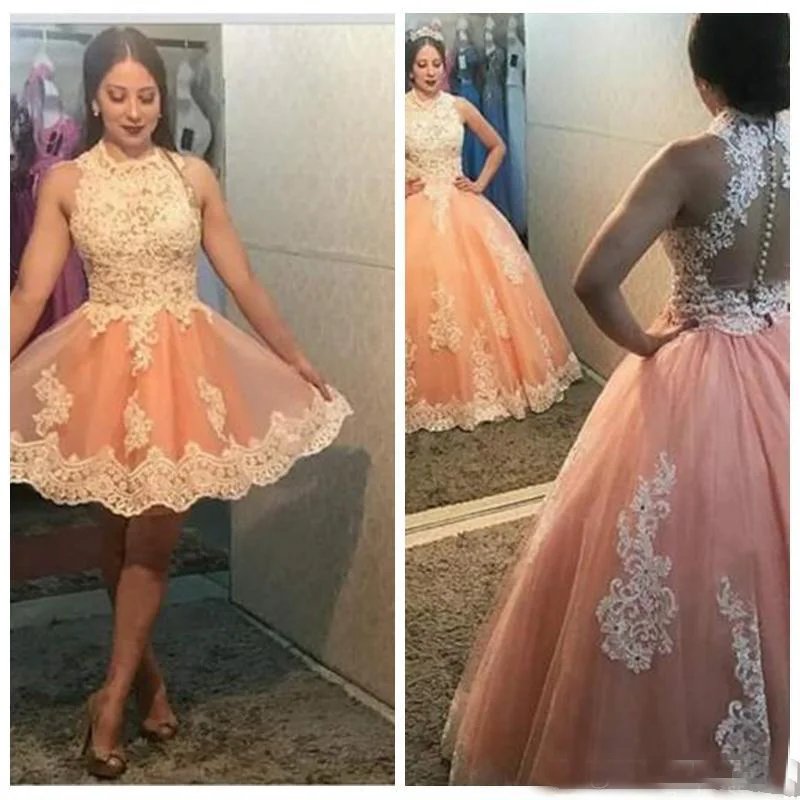Оранжевый Из двух частей vestidos мяч платья для выпускного вечера сладкий 16 Бальные платья кружевные апликации из тюля коктейльные платья для вечеринок - Цвет: Оранжевый