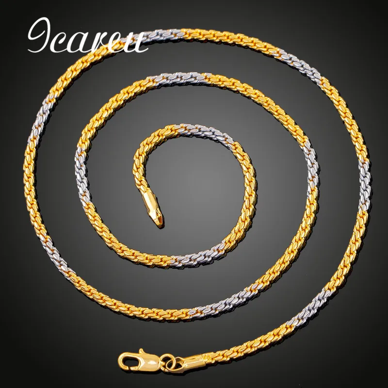 Wholesale Classic Women Men's Copper Twist Chain 20inch Two color Gold Long Necklace Wide 3mm 