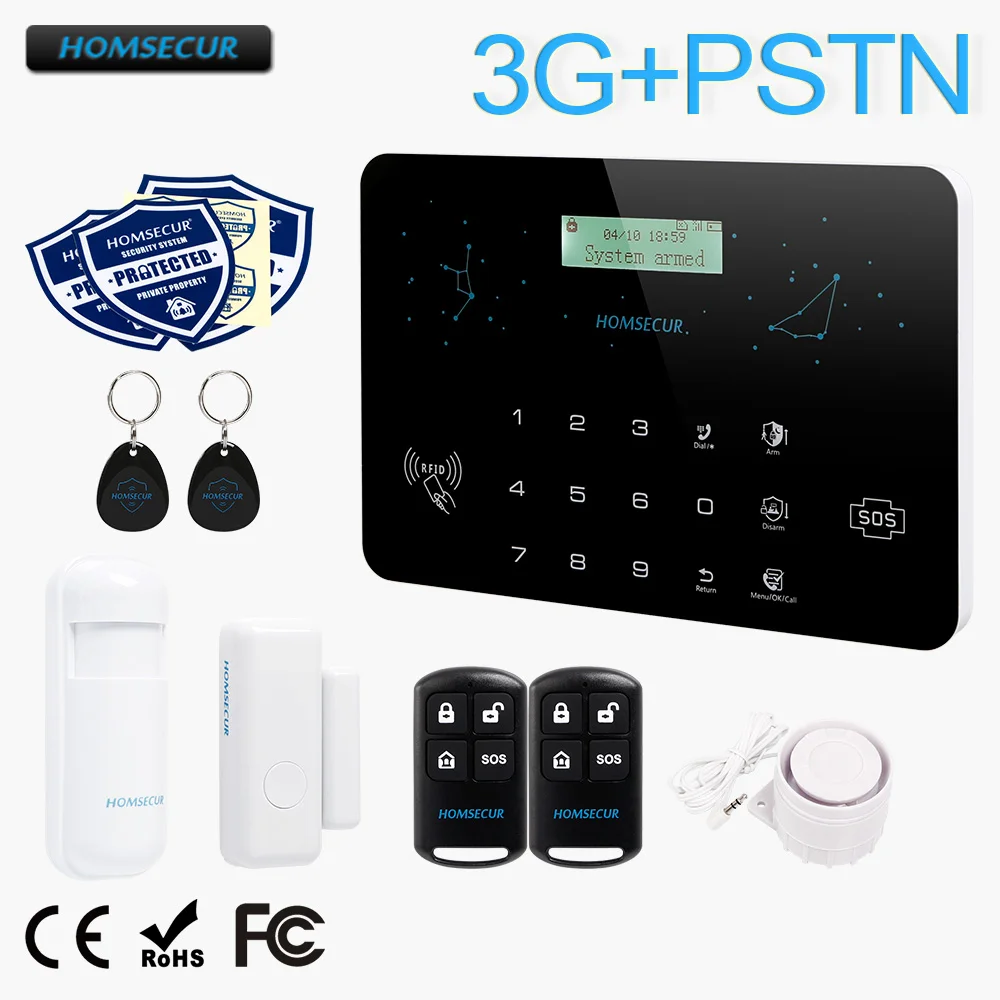 HOMSECUR Wireless/&Wired LCD 3G//GSM//PSTN SMS Autodial Home Security Alarm System