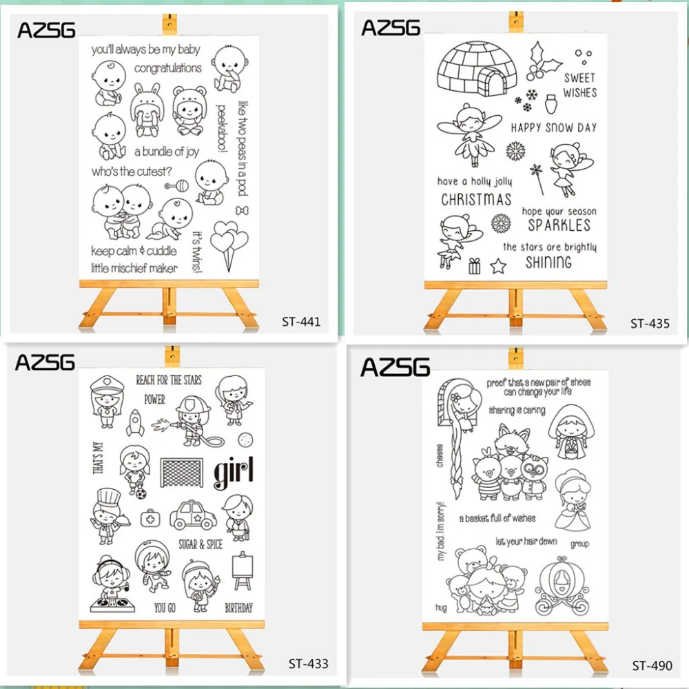 

AZSG Lovely Babies Stamps for Scrapbooking Transparent Silicone Rubber Seal DIY Photo Album Decorative Card Chapter 11*16cm