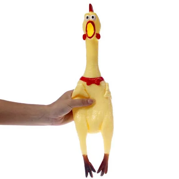 New 17cm Yellow Screaming Rubber Chicken Pet Dog Toy Squeak Squeaker