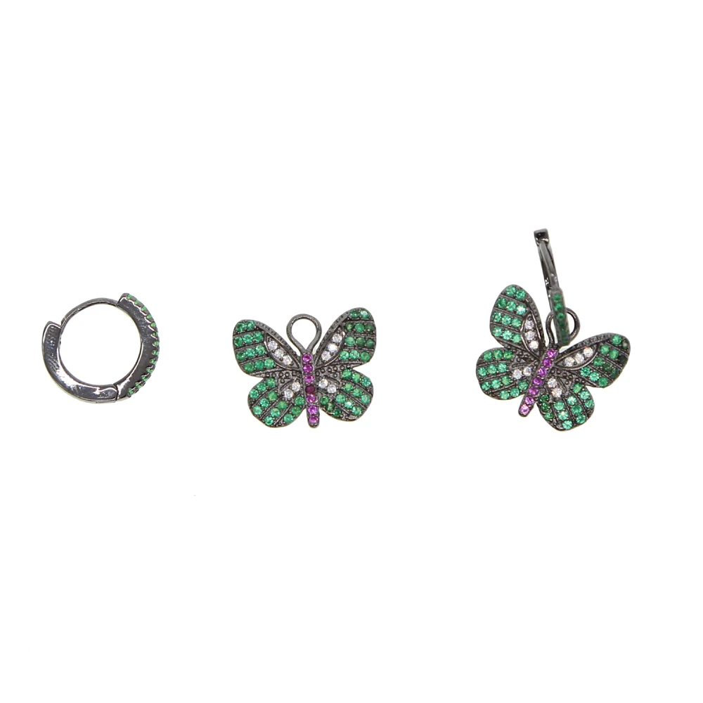 

Delicate Stud Earrings terling silver earrings Micro Paved Shining Tiny green Cubic Zirconia Insect Butterfly Shapes for Girls