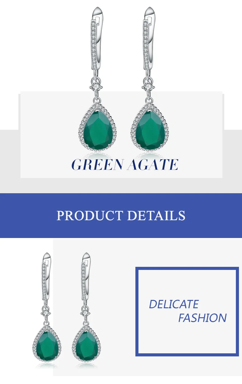 RICA FELIZ 925 Sterling Silver Earrings Fine Jewelry 4.42ct Natural Green Agate Onxy Drop Earrings For Women RicaFeliz • 2022