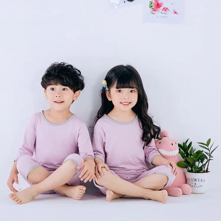 as picture kids Pajamas sets summer boys girls sleepwear suits T-shirts+shorts 2pcs solid color loose comfortable children clothes Y22 - Цвет: as picture
