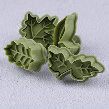 

4 pcs/set Plastic 4 Kinds Of Leaf Shape Cookie Cutters Set Pastry Cake Biscuit Mold Spring Plunger bake Tools