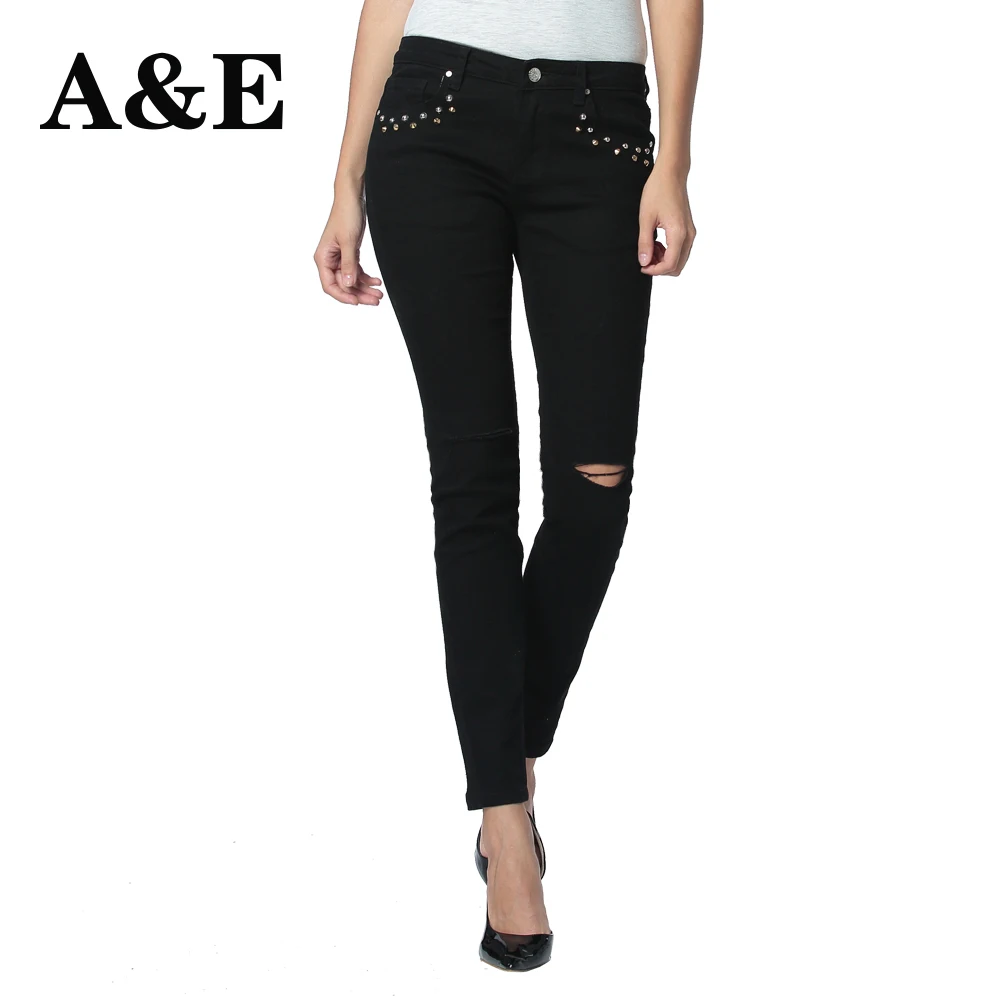 

Alice & Elmer Skinny Girls Women's jeans women straight Mid Waist Stretch Female Pants black 2017 Jeans for women