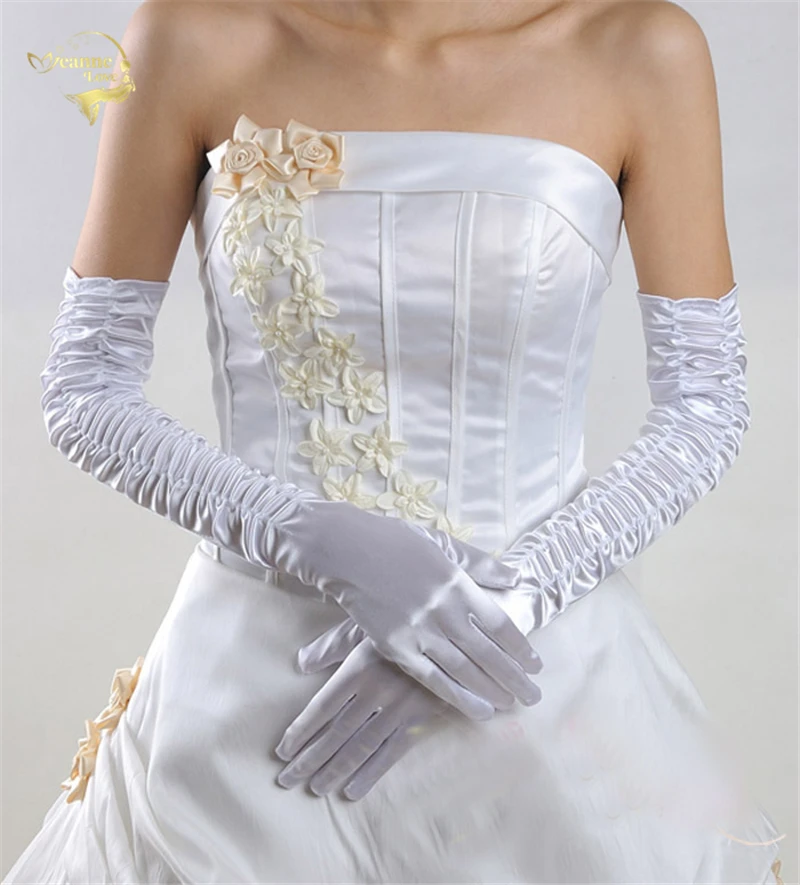 

4 Colors ! New Arrival Bridal Gloves Wedding Gloves Winter Length Satin Gloves Beige White Black Red G007