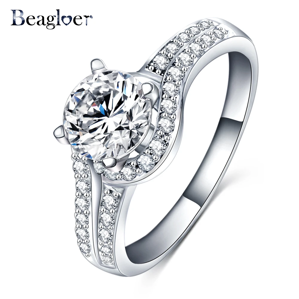 Beagloer Brand Noble Women Wedding Rings Silver Color AAA Zirconia Rings Fashionable Party Jewelry CRI0272-B