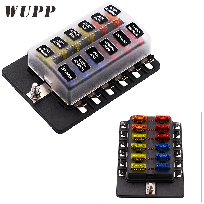 Auto Fuse Box Holder 12 Ways Circuit Blade Fuse Box 32V Terminal Block Holder Circuit Fuse Holder With Led Indicator And Sticker Auto Fuse Box Holder 12 Ways Circuit Blade Fuse Box 32V Terminal Block Holder Circuit Fuse Holder With Led Indicator And Sticker