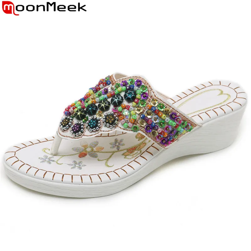 

MoonMeek black fashion summer shoes woman platform wedges shoes crystal casual comfortable women slippers big size flip flops