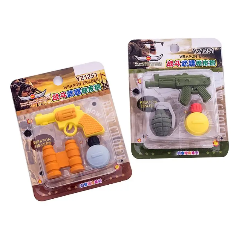 3pcs/set Creative Weapons Pistol Shape Pencil Rubber Eraser Correction Kawaii Stationery School Supplies Kids Gifts