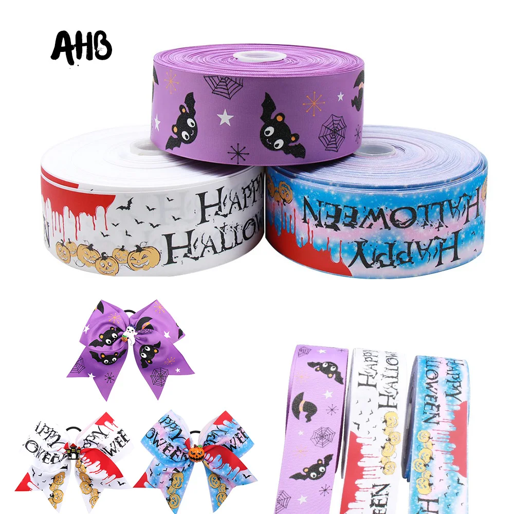 

AHB 2Y Halloween Grosgrain Ribbon 75MM Pumpkin Printed Ribbon DIY Kids Bows Materials First Grade Decor Handmade Accessories
