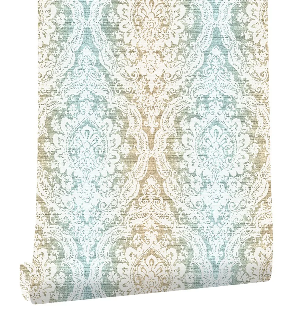 

HaokHome European Gradient Damask Vinyl Wallpaper PVC Textured Blue/Brown/White living room Bedroom Kitchen Home Wall Decoration