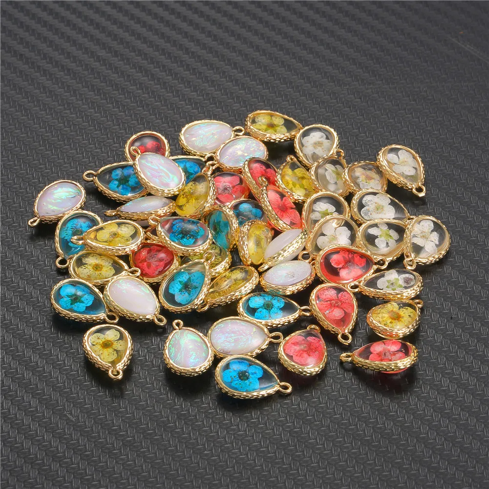 

10PCS/Lot Dried Flowers Glass Charms fit Necklace Earrings Pendant Water Drop Shape Charms For Jewelry Making DIY Accessories