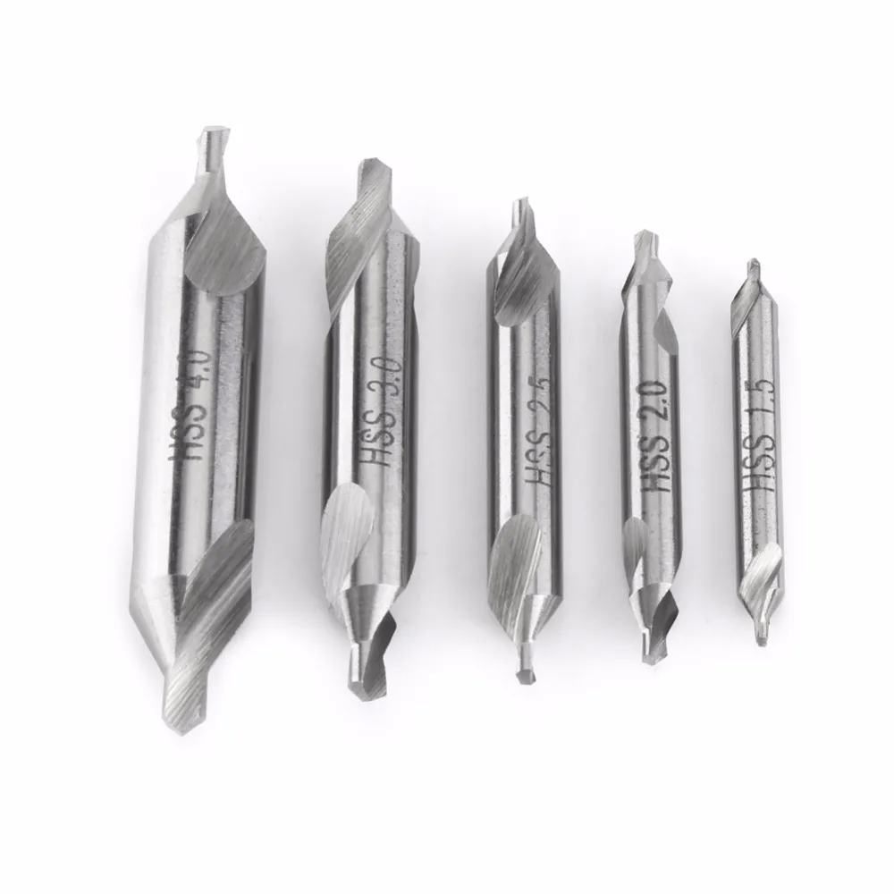 

5pcs HSS Combined Center Drills Countersinks 60 Degree Angle Bit Set Tool 1.5mm 2mm 2.5mm 3mm 4mm Drill Bit set Lathe Machine