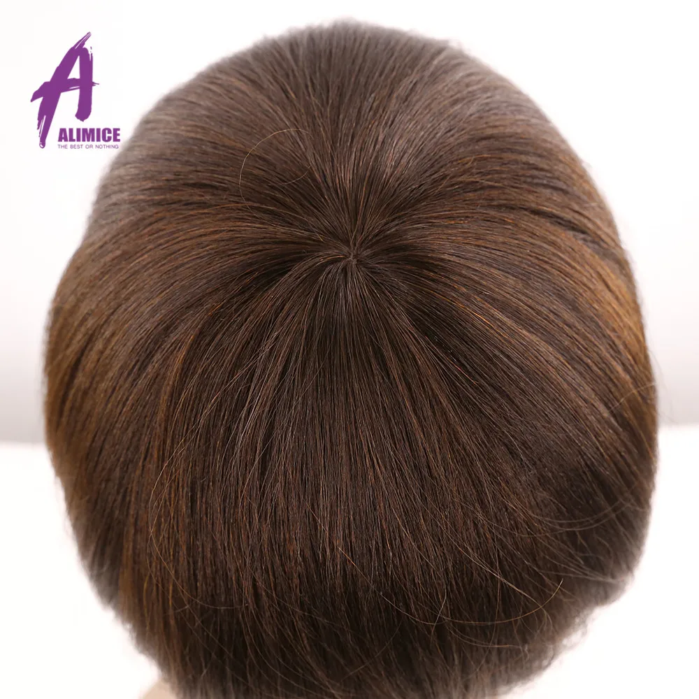 Alimice Hair Short Human Hair Wigs With Baby Hair Bang Non Lace Wig Brazilian Bob Straight Wig For Women Color#1B#2#4 8 inch (44)