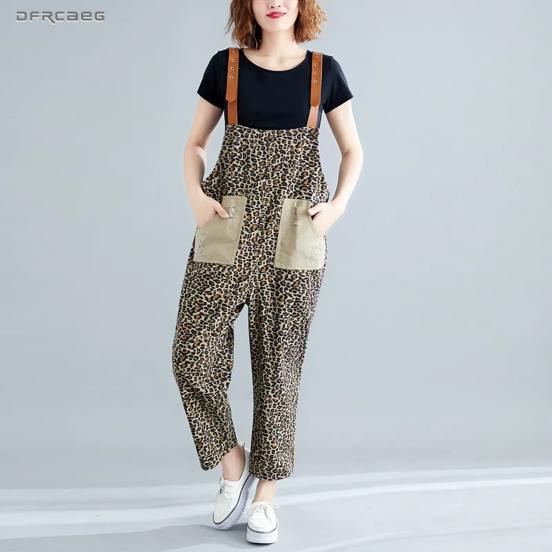 leopard denim jumpsuit