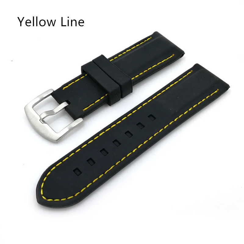 Мягкий силиконовый ремешок для часов 20 мм 22 мм 24 мм 26 мм резиновый ремешок для часов водонепроницаемый ремешок для часов - Цвет ремешка: yellow line