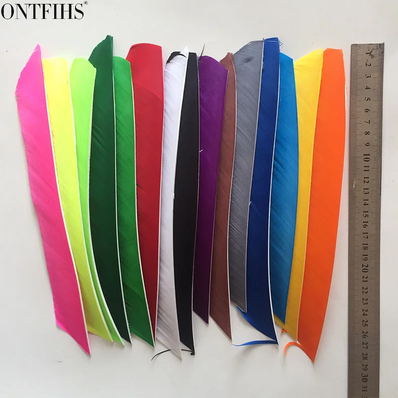 

36PCS ONTFIHS Left Wing Archery Fletches Multicolor Fletches Full Length Real Turkey Feather 18CM ~ 25CM