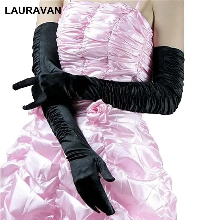 

1 Pair Women White Elbow Satin Wedding Gloves For Bride Long Black White Bridal Gloves Dance Show Red Gloves Elbow Full Finger