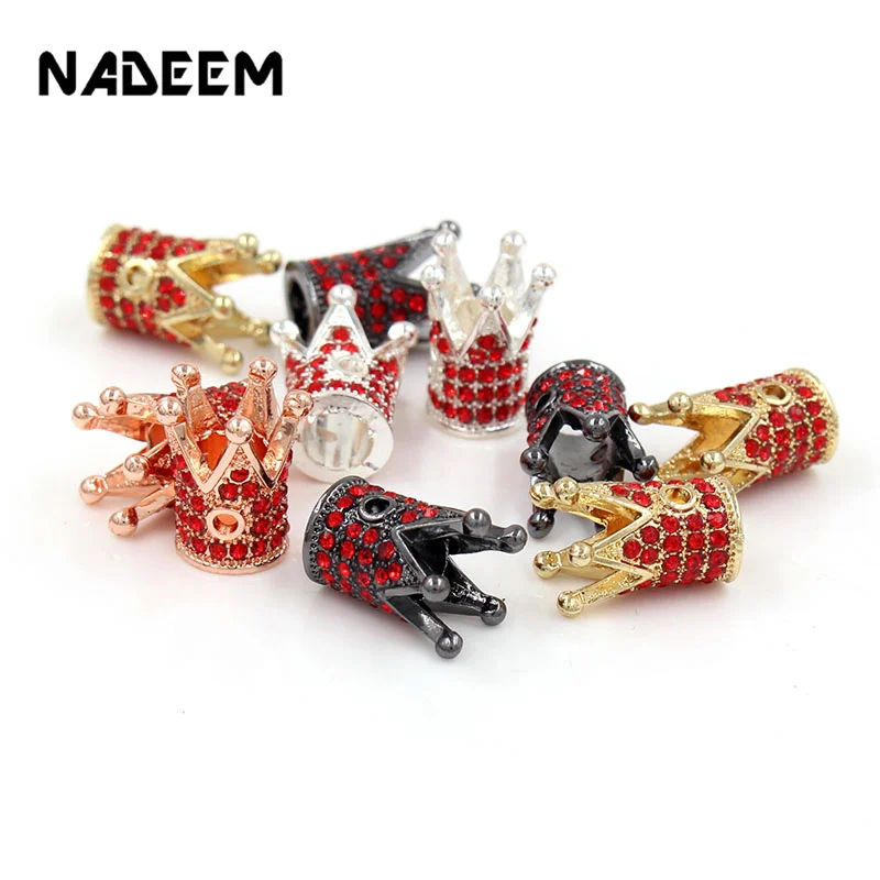 

5pcs/lot Luxury Micro Pave Red CZ Zircon Crystal European Spacer Beads Crown Shape Charms Beads for Bracelet Making Jewelry