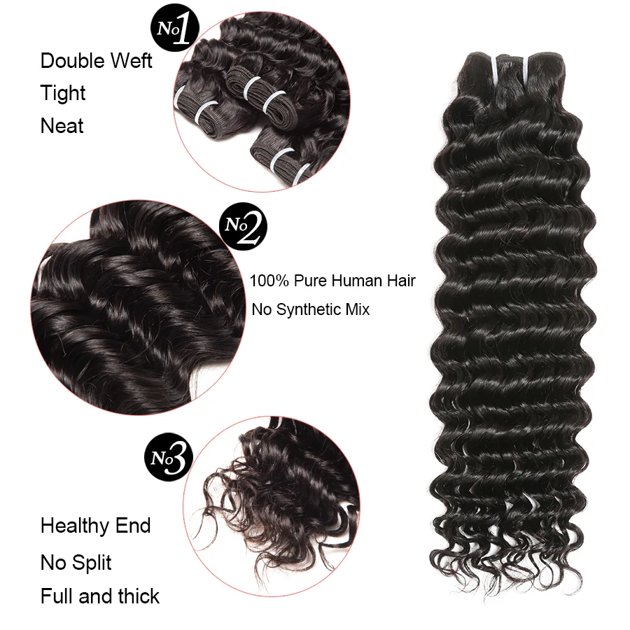 Deep Wave Bundles With Frontal Brazilian Hair Weave Bundles With Closure 13X4 Frontal With Bundles Non Remy Human Hair Beyo HairDeep Wave Bundles With Frontal Brazilian Hair Weave Bundles With Closure 13X4 Frontal Wit (1)
