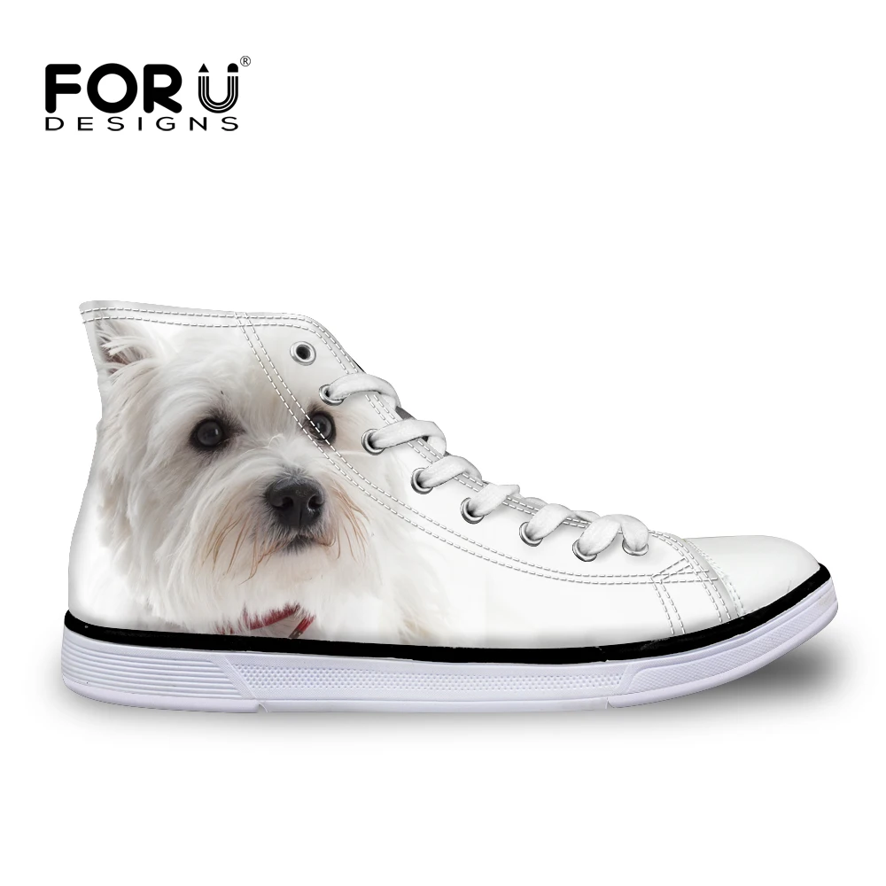 

FORUDESIGNS Cute Women Flats Canvas Shoes 3D Animal Yorkshire Print High Top Lace-up Vulcanized Shoes for Female Women's Sneaker