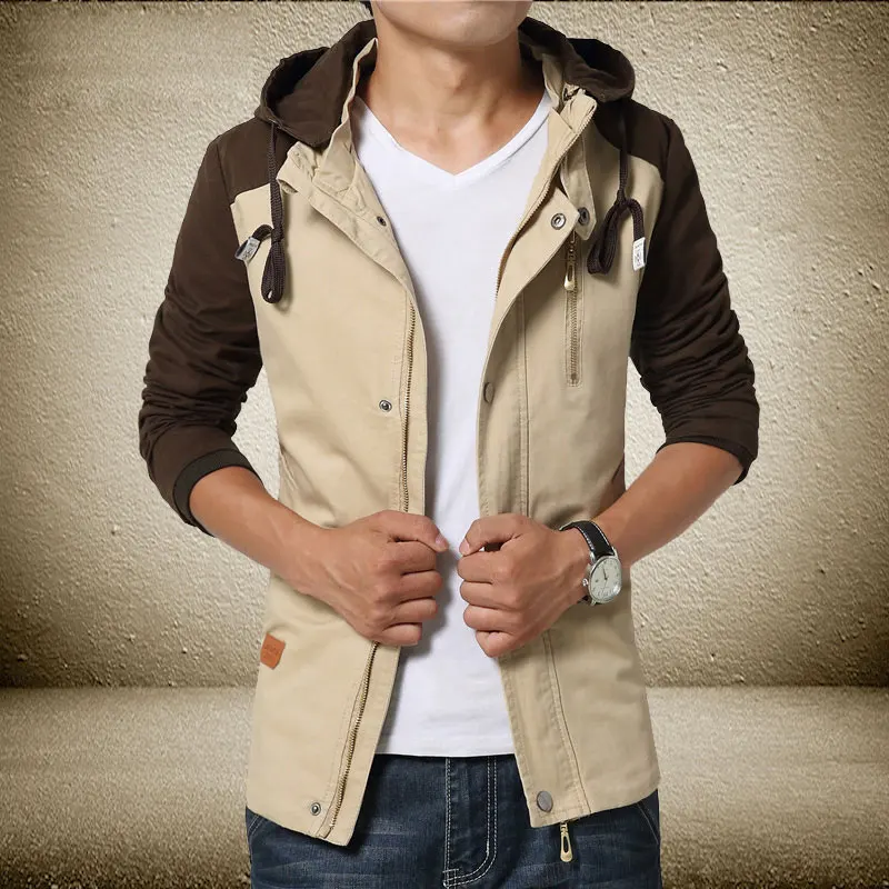 Men Slim Fit Jacket Streetwear Autumn Patchwork Jacket Coats Hip Hop