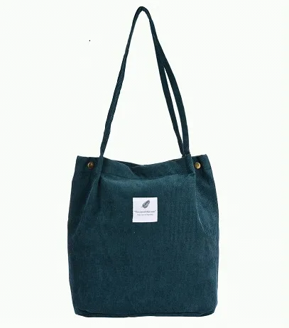 Холщовая однотонная сумка через плечо с верхней ручкой, Вельветовая сумка в студенческом стиле, универсальная сумка через плечо, Повседневная сумка для женщин, девушек, ручная сумка - Цвет: Зеленый