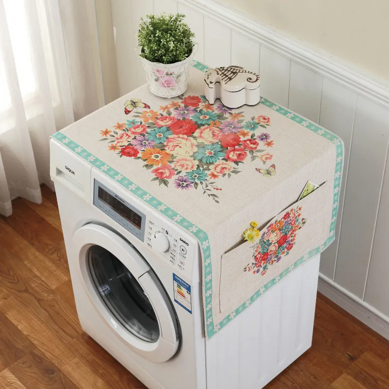 Ретро Европейский цветочный принт стиральная машина пылезащитный чехол для холодильника с карманом для хранения льняной ткани ремесло 1 шт./лот FC001 - Цвет: 2