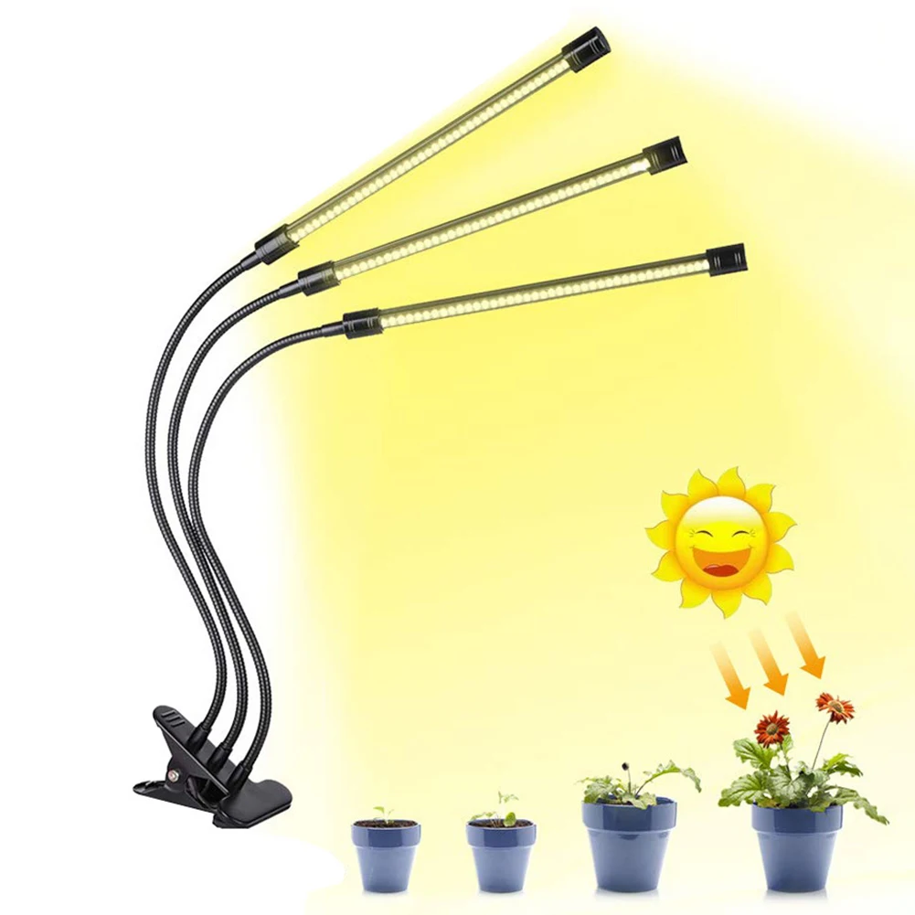 

UV 360 degree LED DC12V USB Grow Light Bulb with Red Blue Spectrum Adjustable 3-Head Timer Plant Grow Lamp for Indoor Plants