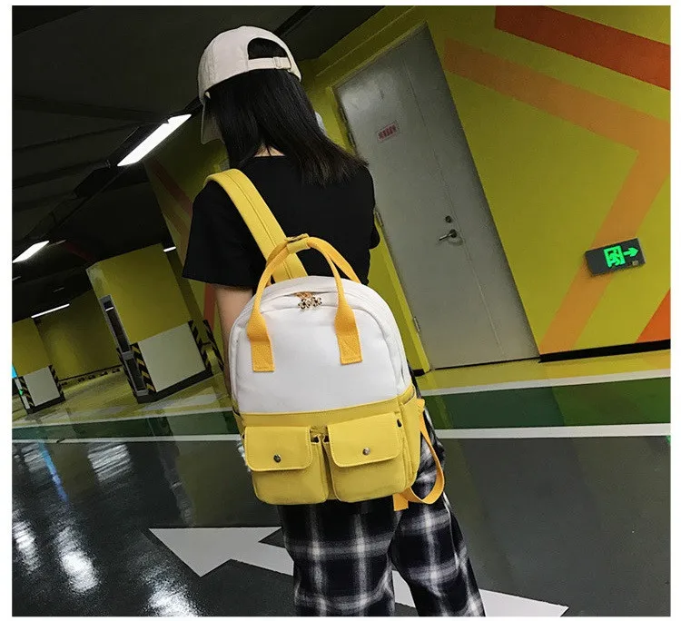 MJ Women Canvas Backpack Fashion Patchwork Canvas Travel Bag Female Large Capacity School Bag Backpack for Teenage Girls (16)