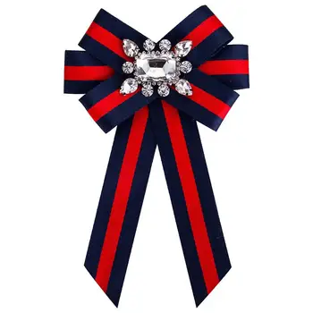 

DreamBell Women Flowers Shape Corsage Breastpin Multi-layered Red and Blue Stripes Alloy Inlaid Rhinestone Brooch