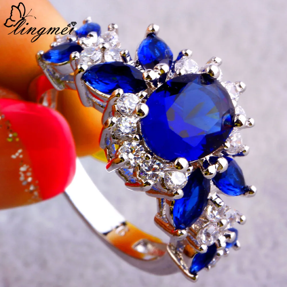 lingmei Wholesale Fashion Jewelry AAA Multi-Color Cubic Zirconia Silver Color Ring Size 6 7 8 9 10 For Unisex Rings