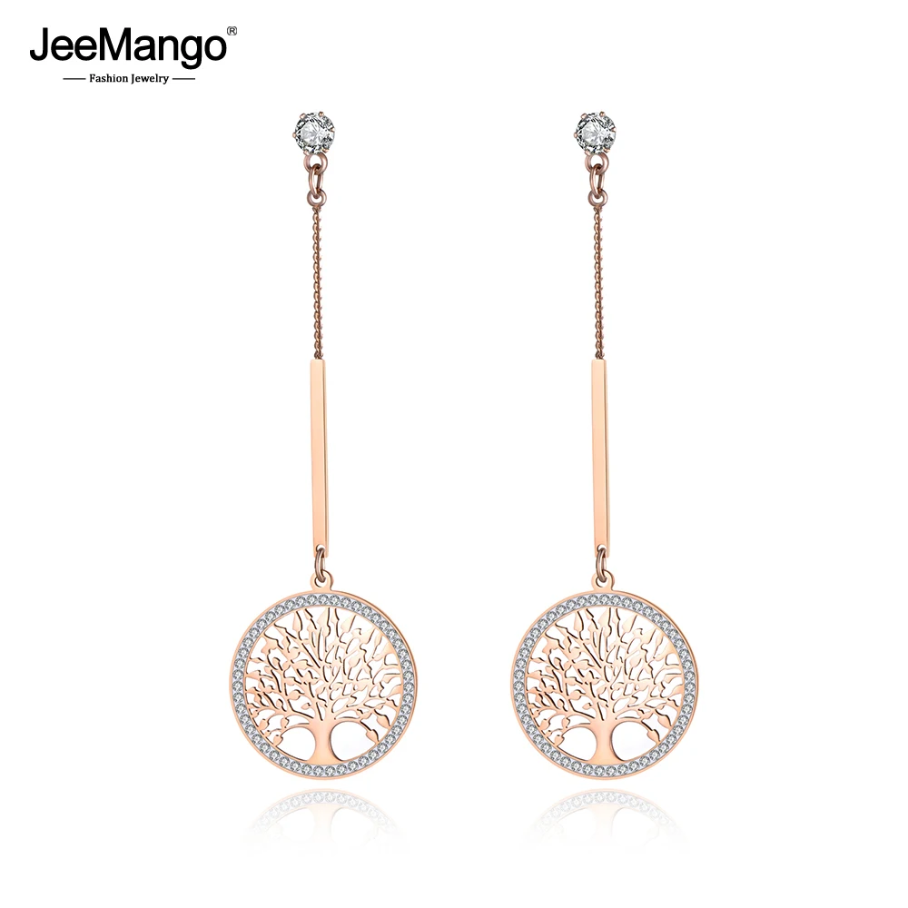 

JeeMango Bohemia Stainless Steel Flowers Tree Tassel Earrings Jewelry Trendy Clay CZ Crystal Dangle Earrings For Women JE19123
