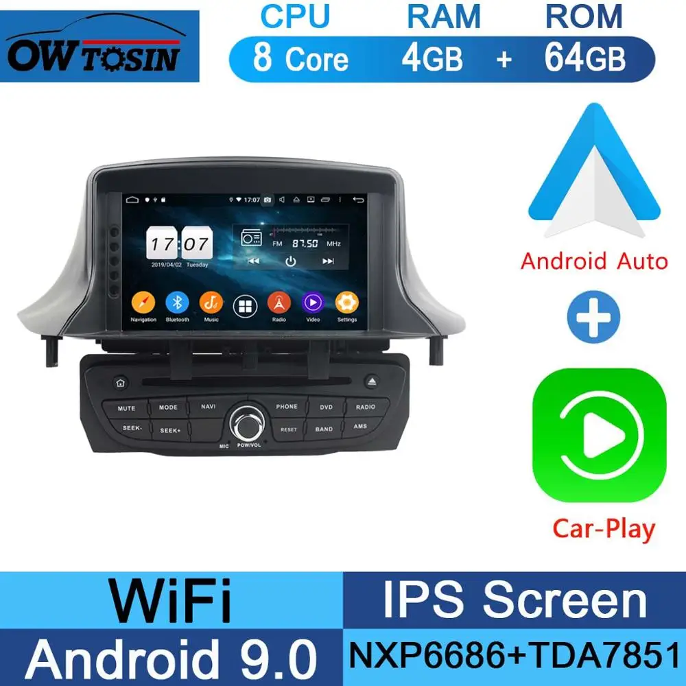 " ips 8Core 4G ram+ 64G rom Android 9,0 автомобильный dvd-плеер для Renault Megane III Fluence 2009- CarPlay Parrot BT Радио - Цвет: 64G CarPlay Android