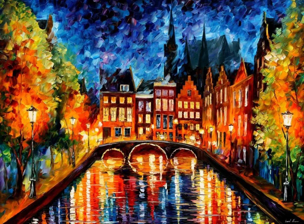 beautiful Painting Home Decor amsterdam canal Colorful oil paintings Canvas Abstract Modern Fine