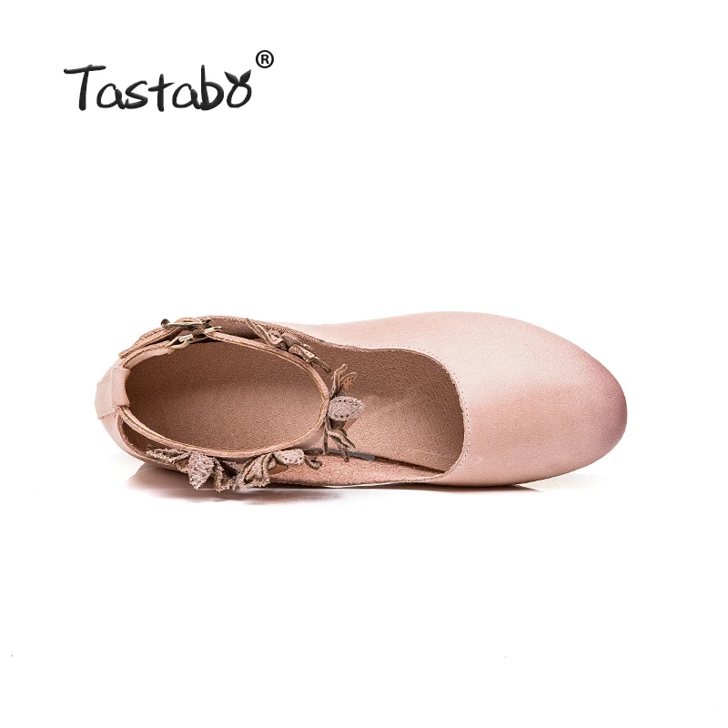 Tastabo/Новинка; кожаная женская обувь; тонкие туфли с пряжкой на щиколотке; простая и повседневная обувь в винтажном стиле с аппликацией; удобная подошва