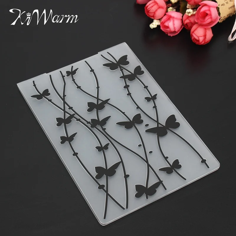

KiWarm Romantic Butterfly Vine White Black Embossing Folder Plastic Scrapbooking Template Paper DIY Card Making Home Craft Decor