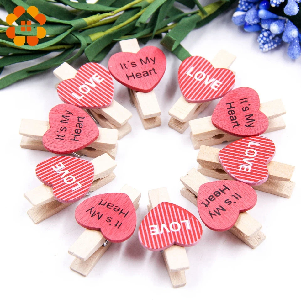 

10pcs/lot Wooden Clips Love Heart Shape with Hemp Rope Photo Clamp Holder Crafts Wedding Birthday Favor Decor DIY Party Supplies