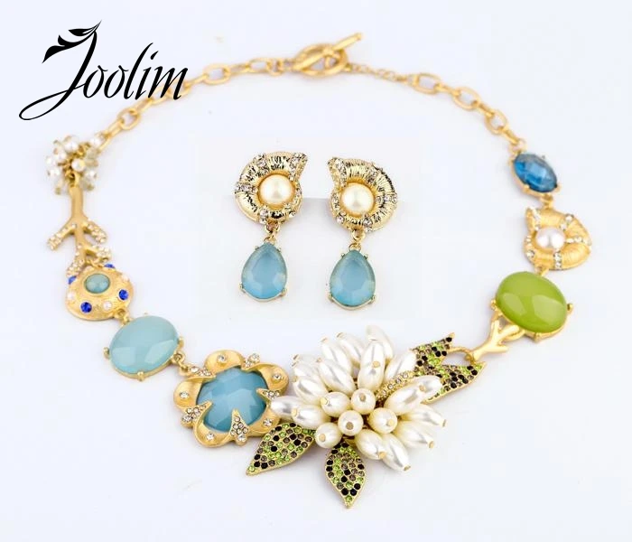 JOOLIM Jewelry Wholesale New Gorgeous Flower Snail Choker Necklace Earring Set Jewelry Set