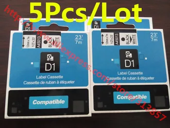 

5Pcs label maker DYMO Ink cartridges label tape 45013 Black On white 12mm * 7m Compatible tags labels For DYMO Label Printer
