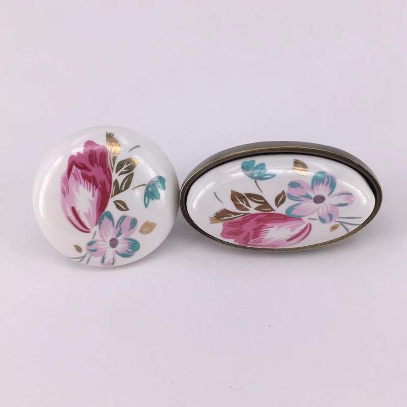 

5pcs Ceramic Door Handle Knob European Cupboard Cabinet Handles Wardrobe Handle Tulip Flower Drawer Pull