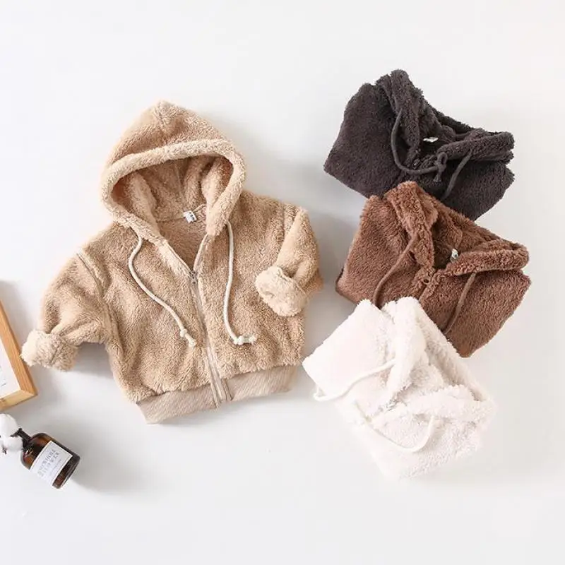 

2018 New Winter Girl Plush Jacket Japan Style Hoodie Long Sleeve Zipper Babay Girl Woolen Coat Cute Kids Warm Outerwear