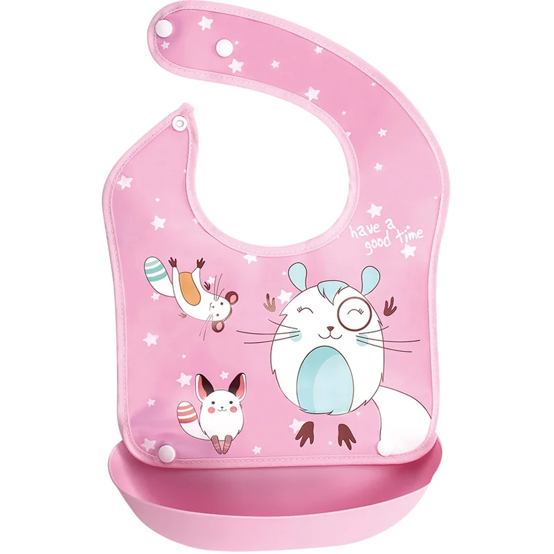 Pink Totoro DALEMOXU/1 шт. регулируемый водонепроницаемый детский нагрудник для мальчиков и девочек, силиконовая одежда для маленьких детей с милыми животными - Цвет: Pink Totoro