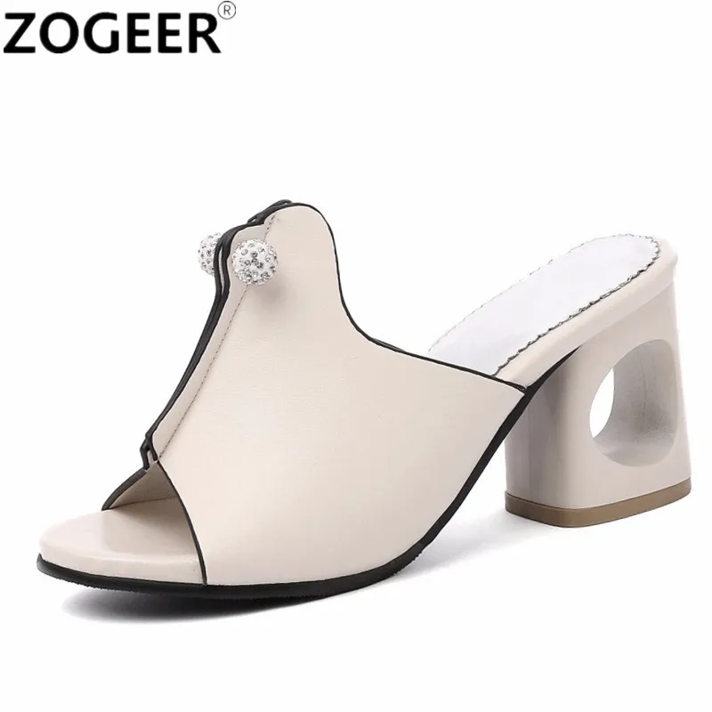 

New Summer Thick High Heel Slippers Fashion Luxury Rhinestone Sandals Causal Flip flops Beach Shoes Woman Gold Plus size 48